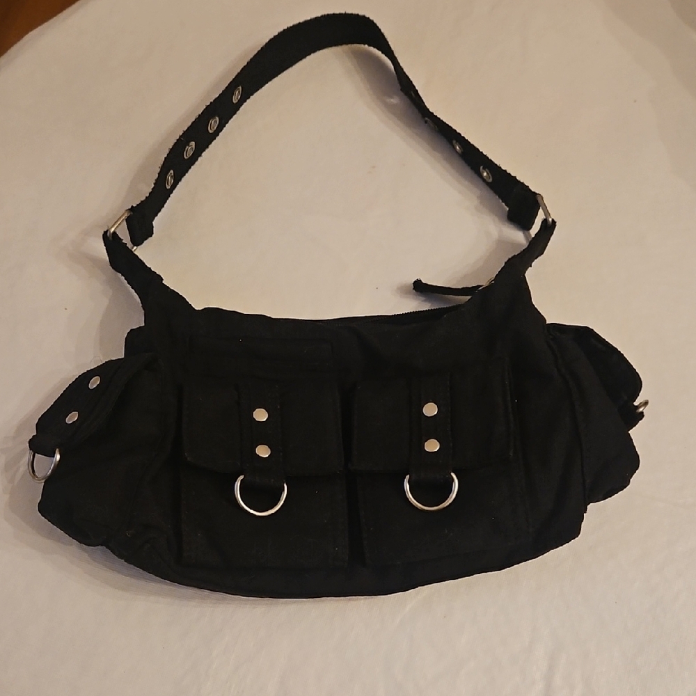 Casual Black Shoulder Bag with Metal Accents